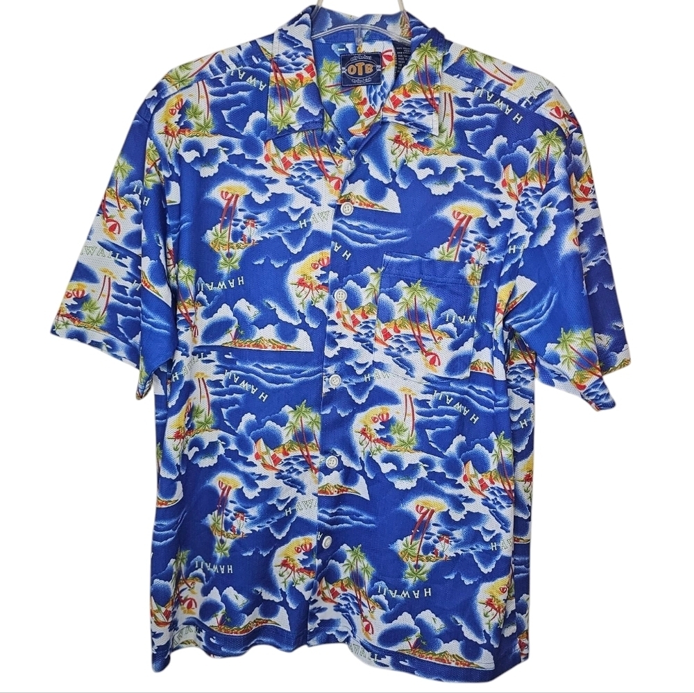 OTB Only the Best On the Brink Hawaii Hawaiin Button Down Polo Size Large